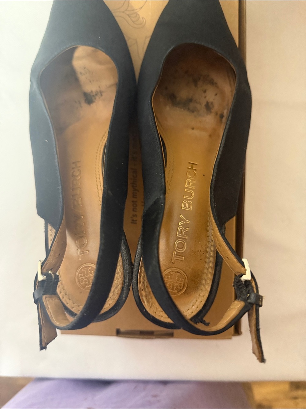 Tory Burch Black and Tan Slingback Pumps